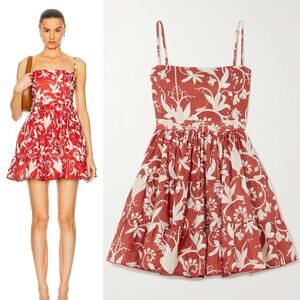 Agua Bendita Lima Maiz Hand‑Embroidered Linen Dress Red Size L